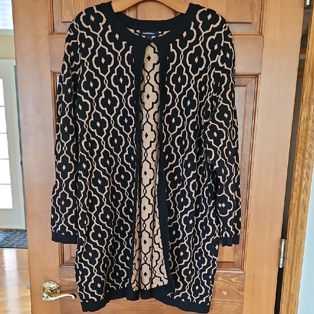 Lands' End Black and Tan Knit Cardigan